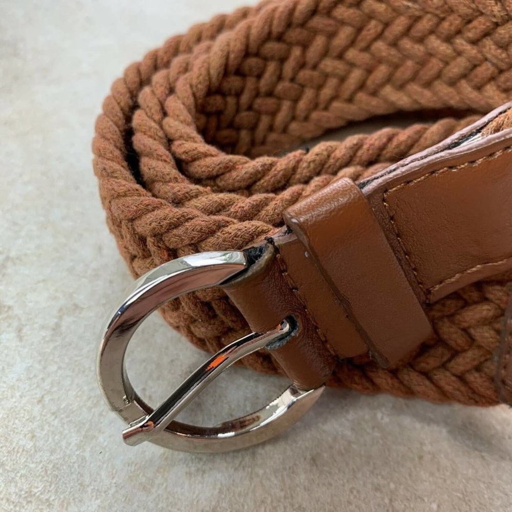 FAUX LEATHER + COTTON CANVAS Belt — Woven Brown - Picture 2 of 8